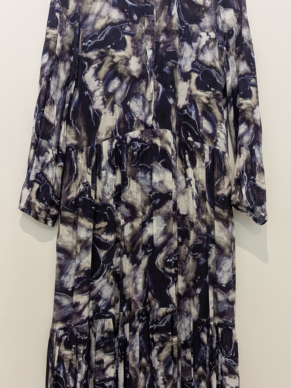 Abstract Marble Print Long Sleeve Maxi Dress - Deep Purple & Cream